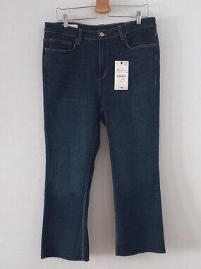 ZARA crop flare dark wash jeans size 14 BNWT